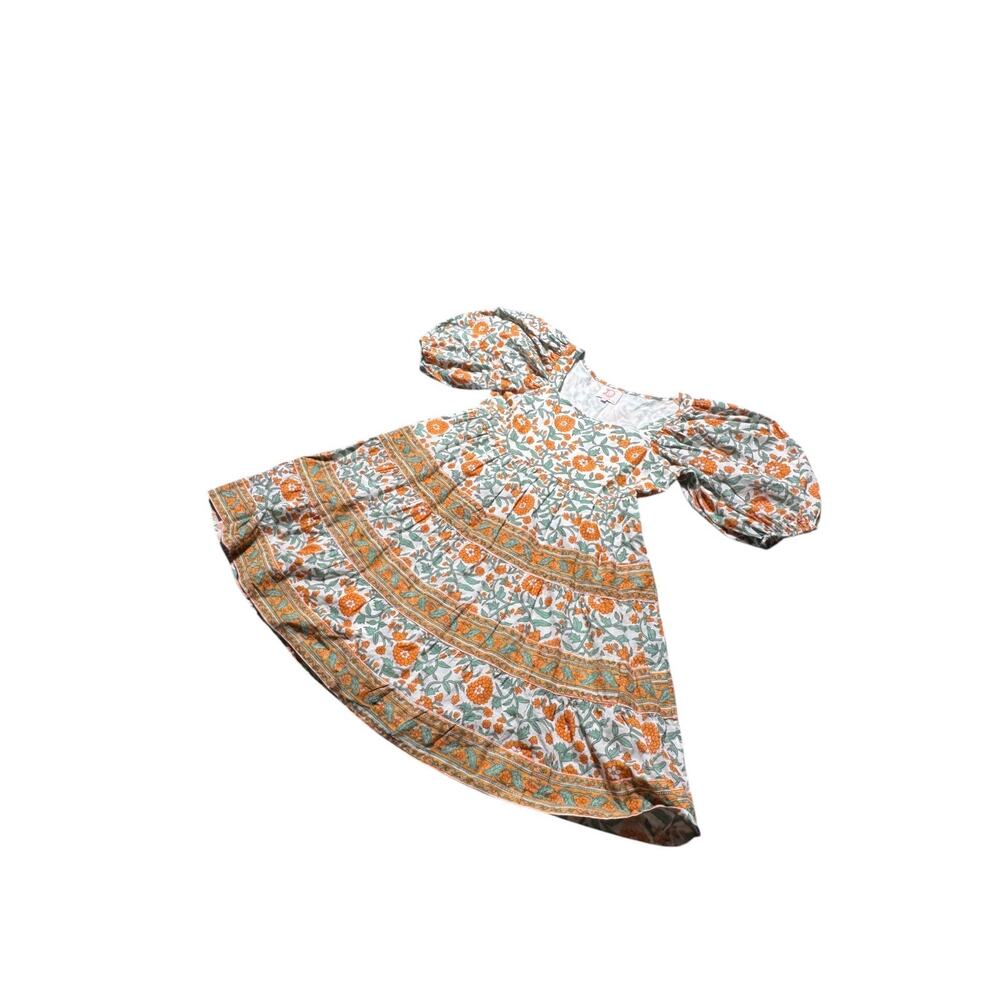 Victoria Dunn Mini Dress Womens S Ivory Orange Floral Puff Sleeve Classic Boho - Picture 5 of 12